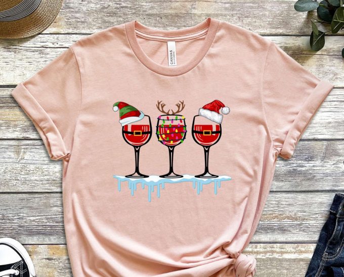 Christmas Wine Glasses T-Shirt, Xmas Wine Shirt, Christmas Shirt, Funny Christmas Outfits, Christmas Gift, Xmas Graphic Tee, Wine Lover Gift 2