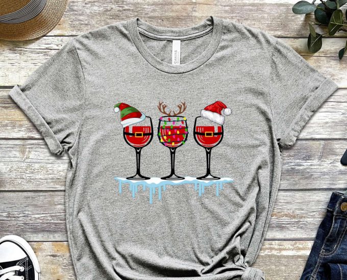 Christmas Wine Glasses T-Shirt, Xmas Wine Shirt, Christmas Shirt, Funny Christmas Outfits, Christmas Gift, Xmas Graphic Tee, Wine Lover Gift 3
