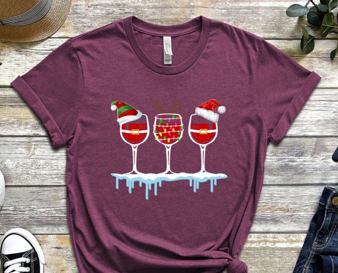 Christmas Wine Glasses T-Shirt, Xmas Wine Shirt, Christmas Shirt, Funny Christmas Outfits, Christmas Gift, Xmas Graphic Tee, Wine Lover Gift 4