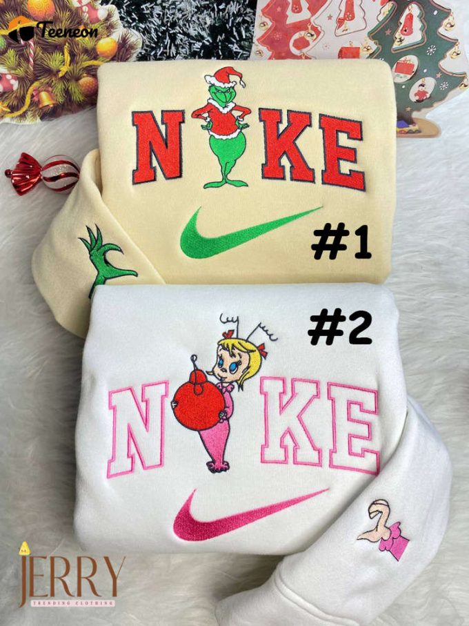 Cindy Lou Who And Grinch Christmas Nike Embroidered Sweatshirt 1