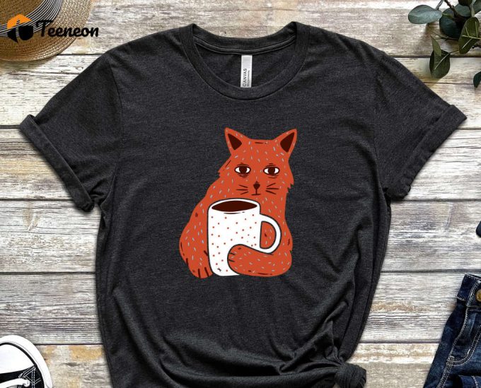 Coffee Addict Shirt, Morning Coffee Shirt, Cat Shirt, Kitty Shirt, Cool Cat Shirt, Paws Shirt, Tired Shirt, Unisex Shirt 1