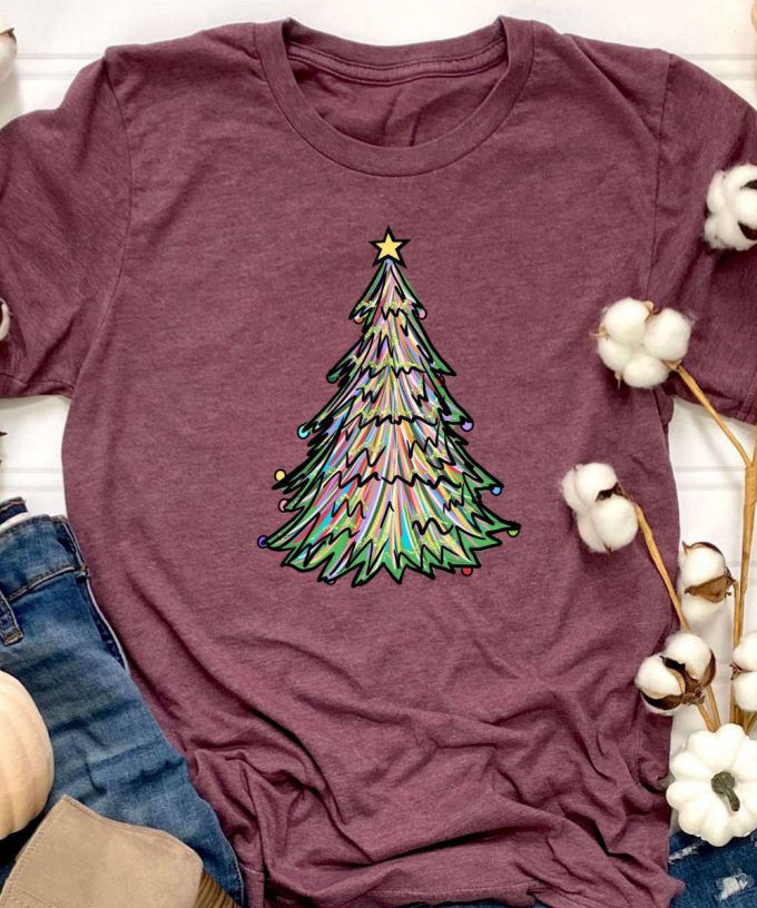 Colorful Christmas Tree Tshirt, Womens Christmas T-Shirt, Girls Christmas Tree Shirt, Cute Holiday Tee, Christmas Gift For Her 2