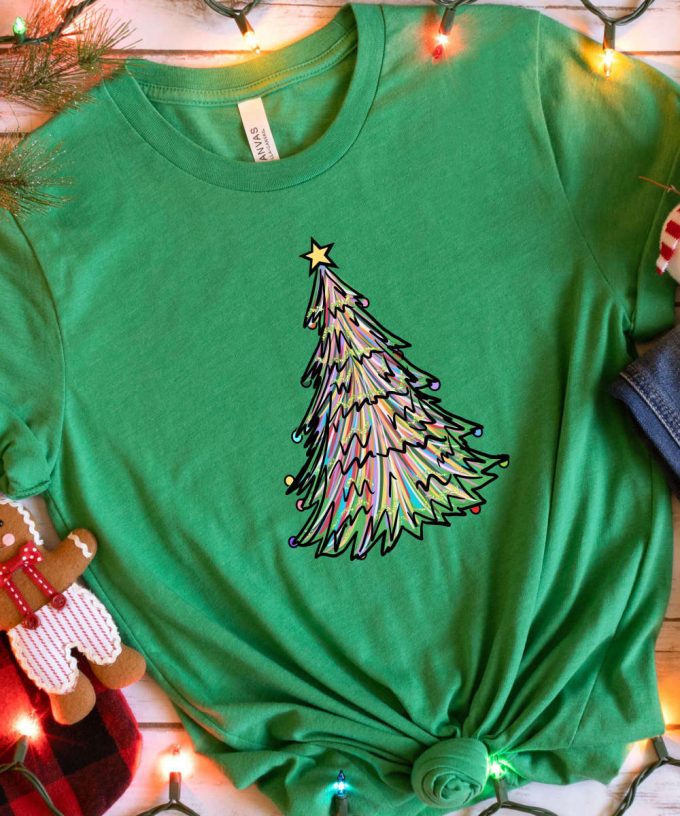 Colorful Christmas Tree Tshirt, Womens Christmas T-Shirt, Girls Christmas Tree Shirt, Cute Holiday Tee, Christmas Gift For Her 3