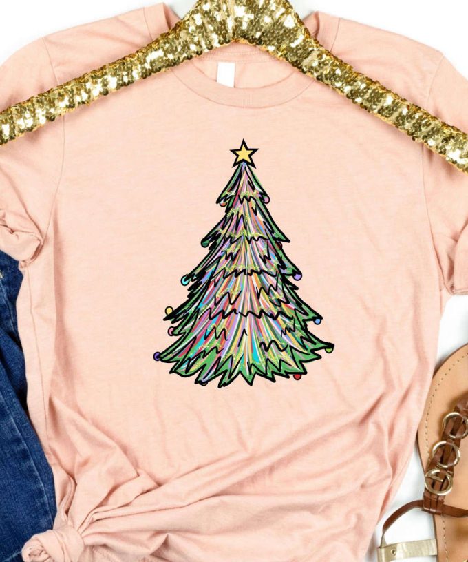 Colorful Christmas Tree Tshirt, Womens Christmas T-Shirt, Girls Christmas Tree Shirt, Cute Holiday Tee, Christmas Gift For Her 4