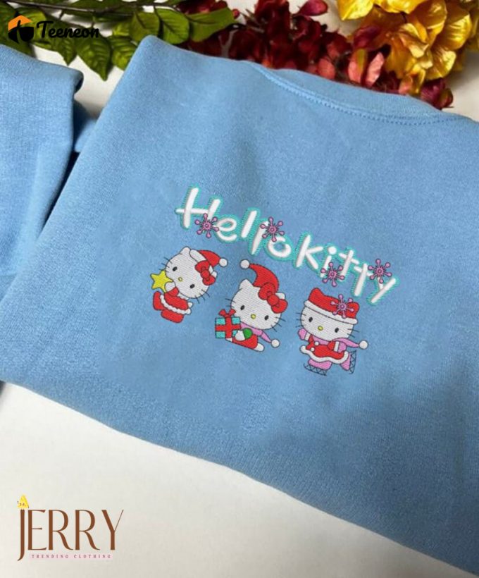 Custom Kitty Christmas Embroidery Sweatshirt, Kitty Christmas Embroidery Crewneck Sweatshirt, Christmas Embroidered, Gifts 2024K Style Embroidered 1