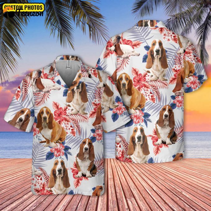 Custom Photo Basset Hound Hawaiian Shirt, Gifts For Dog Lovers, Basset Beach Shirt, Aloha Shirts Men/Women, Anniversary, Pet Lover Birthday 1