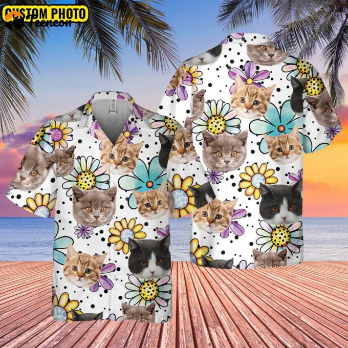 Custom Photo Cat Hawaiian Shirt, Cat Hawaiian Shirt, Tropical Cat Hawaii Shirt, Floral Hawaiian Shirt, Own Cat, Gift For Cat Lover 1