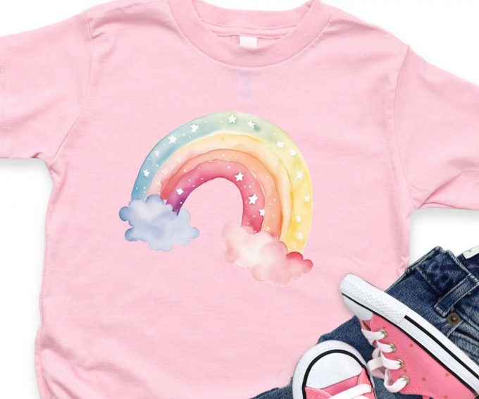 Cute Rainbow And Clouds T-Shirt, Girls Rainbow Shirt, Girls Pastel Colors Tee, Rainbow Party T-Shirt, Rainbow Birthday Party Gift 2