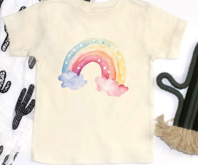 Cute Rainbow And Clouds T-Shirt, Girls Rainbow Shirt, Girls Pastel Colors Tee, Rainbow Party T-Shirt, Rainbow Birthday Party Gift 3