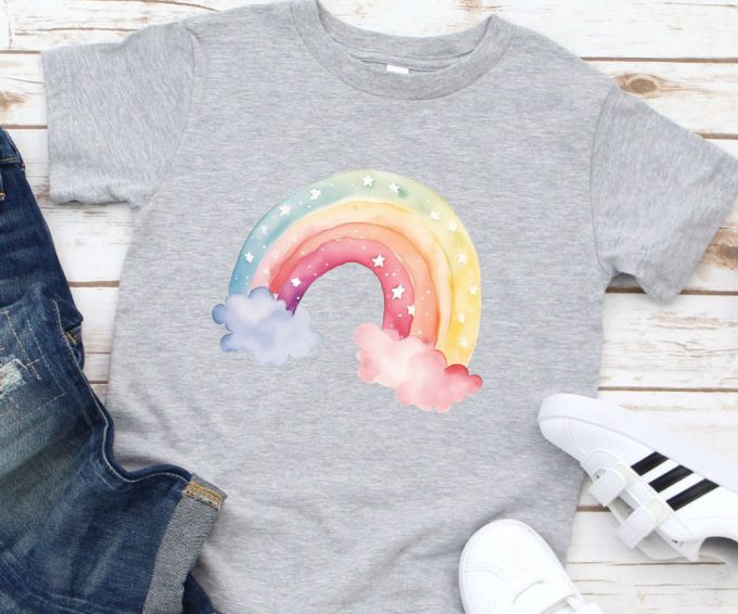 Cute Rainbow And Clouds T-Shirt, Girls Rainbow Shirt, Girls Pastel Colors Tee, Rainbow Party T-Shirt, Rainbow Birthday Party Gift 4