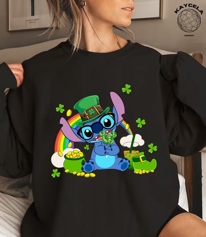 Celebrate St Patrick S Day With Cute Stitch Shenanigans! Disney Happy Patrick S Day 2024 Tee &Amp; Disneyland Vacation Trip Gift Featuring Irish Shamrock T-Shirt 4