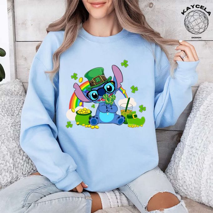 Celebrate St Patrick S Day With Cute Stitch Shenanigans! Disney Happy Patrick S Day 2024 Tee &Amp; Disneyland Vacation Trip Gift Featuring Irish Shamrock T-Shirt 5