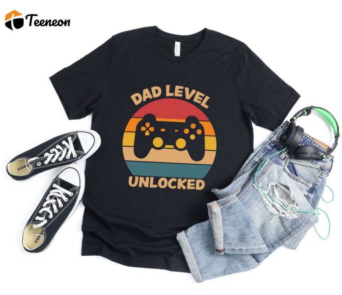 Dad Level Unlocked Retro Shirt, Pregnancy Announcement Gift T-Shirt For Husband, New Dad Outfits, Retro Gamer Daddy Shirt, Funny Dad Shirt 1