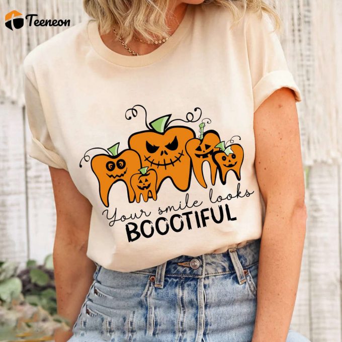 Spooky Dental Hygienist Shirt: Your Smile Looks Boootiful! Halloween Gift For Dentist 1