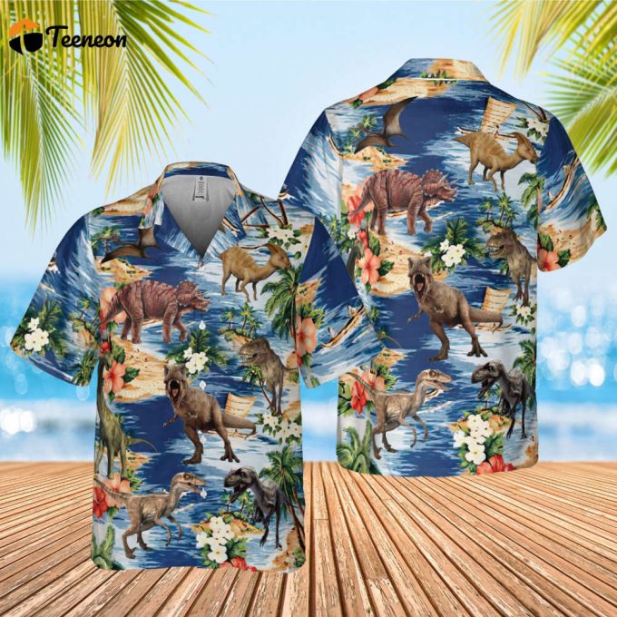 Dinosaur Hawaiian Shirt, Tropical Dinosaur Hawaiian Shirts For Men Women, Dinosaur Lover Shirt, Dinosaur Summer Aloha Shirt, Summer Dinosaur 1