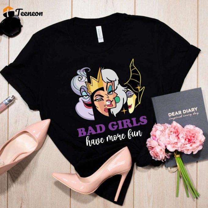 Disney Bad Girls Shirt: Haunted Mansion Stretching Room Cruella Ursula - Be Bad In Style 1