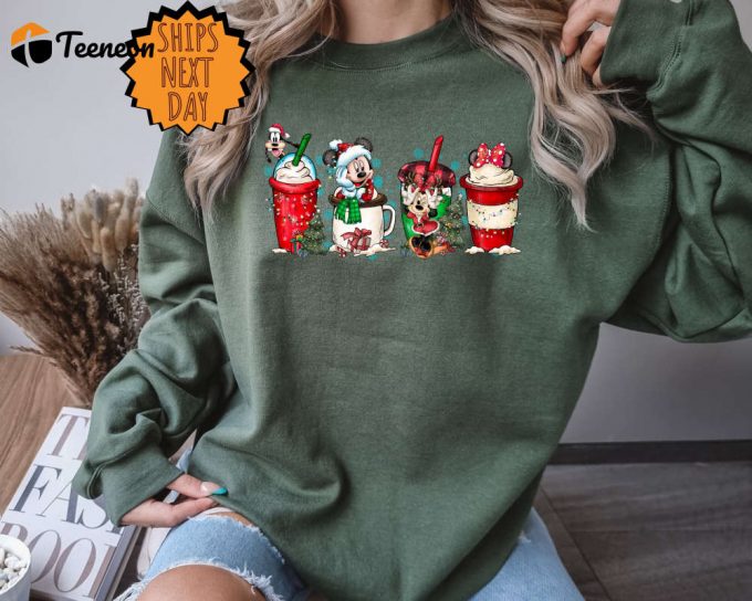 Disney Christmas Coffee Sweatshirt, Christmas Coffee Sweater, Disney Christmas Family Matching Sweater, Disney Merry Christmas Party Sweater 1