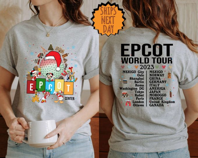 Disney Christmas Epcot Center World Tour 2023 Shirt, Disney Drink Around The World Shirt, Two Sided Disney Tee,  Family Vacation Trip Shirt