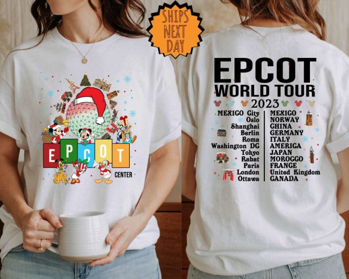 Disney Christmas Epcot Center World Tour 2023 Shirt, Disney Drink Around The World Shirt, Two Sided Disney Tee,  Family Vacation Trip Shirt