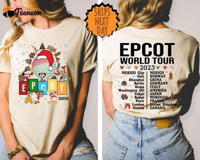 Disney Christmas Epcot World Tour 2023 Shirt - Two-Sided Tee For Family Vacation &Amp;Amp; Drink Around The World 1