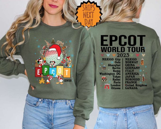 Disney Christmas Epcot Center World Tour 2023 Sweatshirt, Disney Drink Around The World Hoodie, Two Sided Disney  Family Vacation Trip Shirt