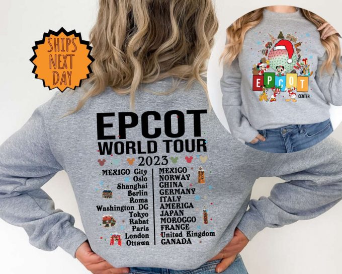 Disney Christmas Epcot Center World Tour 2023 Sweatshirt, Disney Drink Around The World Hoodie, Two Sided Disney Family Vacation Trip Shirt 2