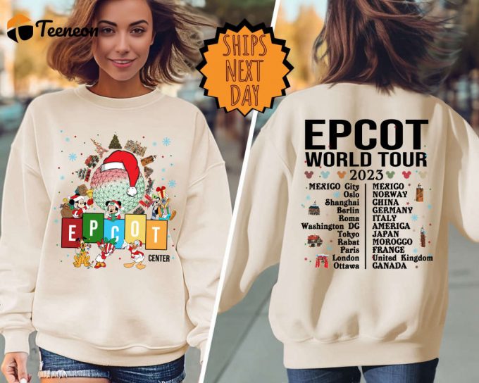 Disney Christmas Epcot Center World Tour 2023 Sweatshirt, Disney Drink Around The World Hoodie, Two Sided Disney  Family Vacation Trip Shirt