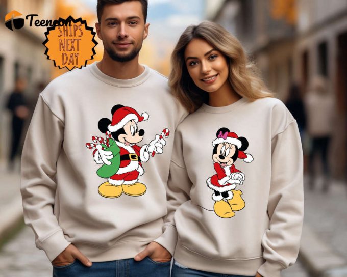 Mickey &Amp;Amp; Minnie Couples Xmas Sweatshirt: Disney Vacation Hoodie Disneyland Party Shirt Very Merry Xmas Shirt 1