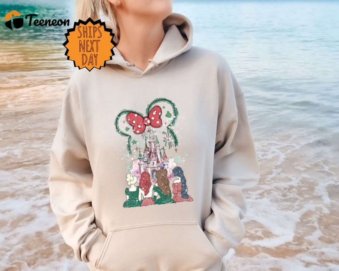 Disney Watercolor Princess Castle Christmas Sweatshirt - Perfect Princess Xmas Gift! 1