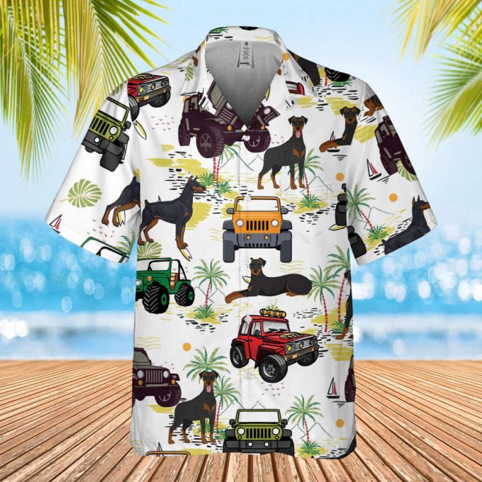 Doberman Hawaiian Shirt, Car Hawaiian Shirt, Doberman Dog Tropical Pattern Shirt, Hawaii Travel Shirt, Button Down Shirt 2