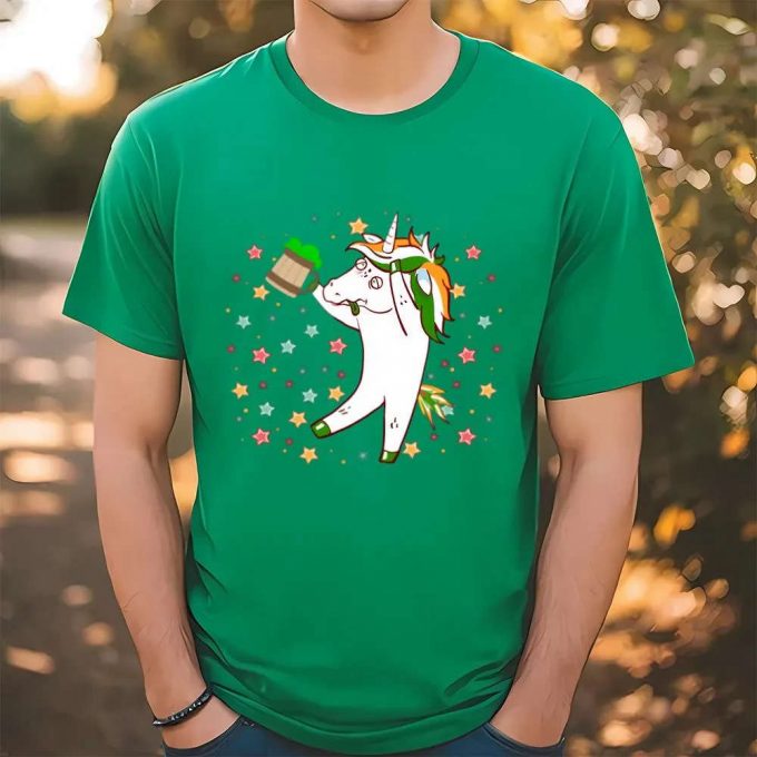 Funny St Patricks Day T-Shirt: Drunk Unicorn With Beer 2