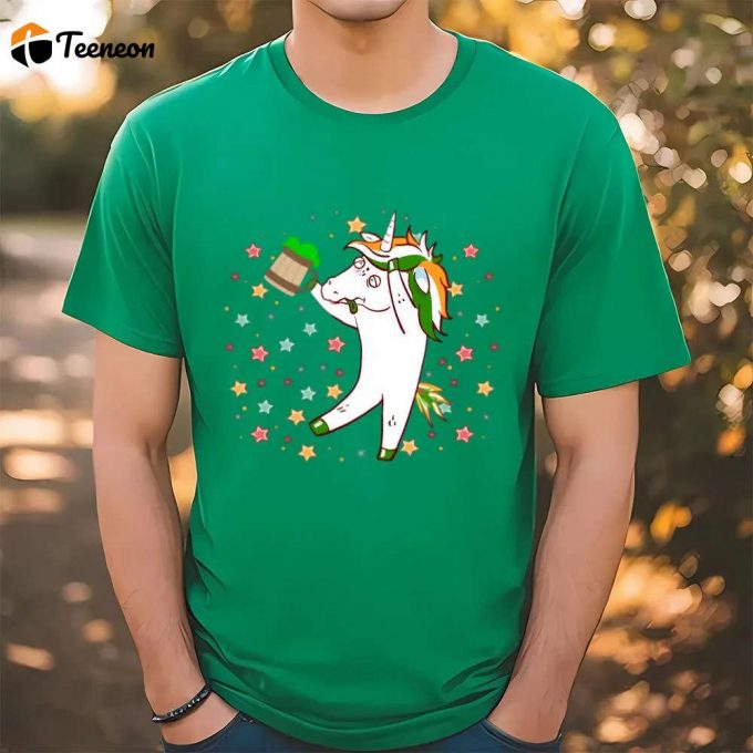 Funny St Patricks Day T-Shirt: Drunk Unicorn With Beer 1