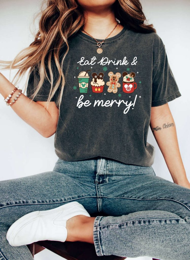 Eat Drink And Be Merry T-Shirt, Disney Shirt, Comfort Colors, Snack Lover Shirt, Vacation Shirt, Mickey Mouse Shirt, Gingerbread Graphics 18