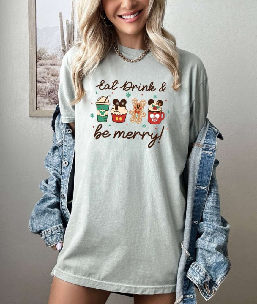 Eat Drink And Be Merry T-Shirt, Disney Shirt, Comfort Colors, Snack Lover Shirt, Vacation Shirt, Mickey Mouse Shirt, Gingerbread Graphics 24