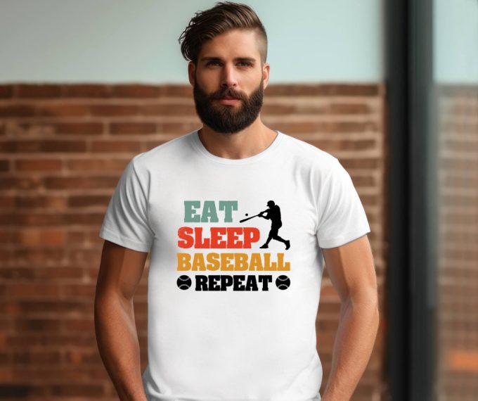 Get Game-Ready With The Ultimate Baseball Coach Gift: Eat Sleep Baseball Repeat T-Shirt! Perfect For Game Day Baseball Season And As A Cool Baseball Jersey Shirt Shop Now! 2