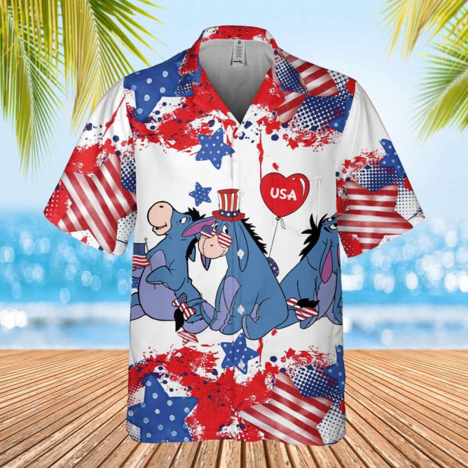 Eeyore Hawaii Shirt, Hawaiian Shirt Men/ Women, Vacation 2023 Shirt, Gift For Family, 4Th Of July Shirt, Hawaiian American Flag Shirt 3