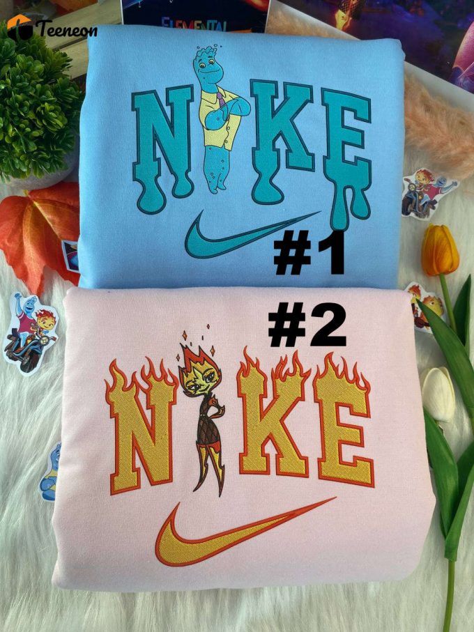 Ember And Wade Elemental Disney Nike Embroidered Sweatshirts 1