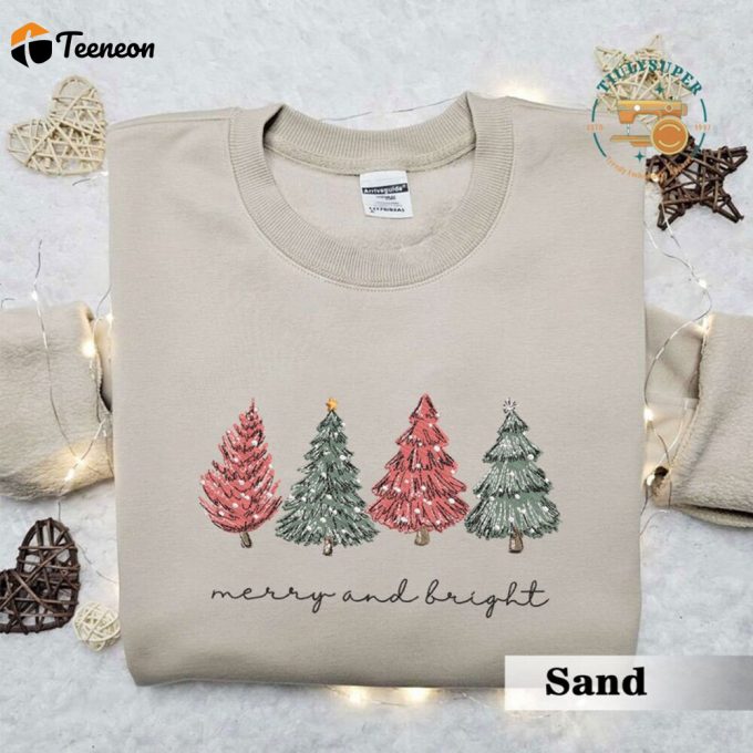 Embroidered Christmas Tree Sweatshirt, Farm Fresh Shirt, Christmas Gift For Mom, Christmas Crewneck, Embroidered Christmas Hoodie 1