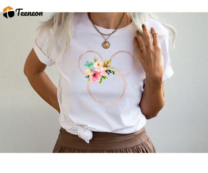 Floral Minnie Figure Watercolor T-Shirt, Disneyland Disneyworld Trip Outfit, Womens Disney Shirt, Trendy Fun Colorful Minnie Tee For Her 1