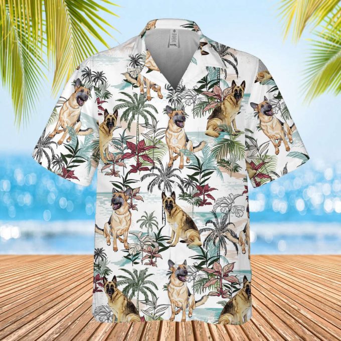 German Shepherd Summer Tropical Pattern, Custom Photo Dog Shirt, Aloha Hawaiian Tee, Hawaiian Shirts For Men/ Women, Tropical Hawaiian Shirt 2