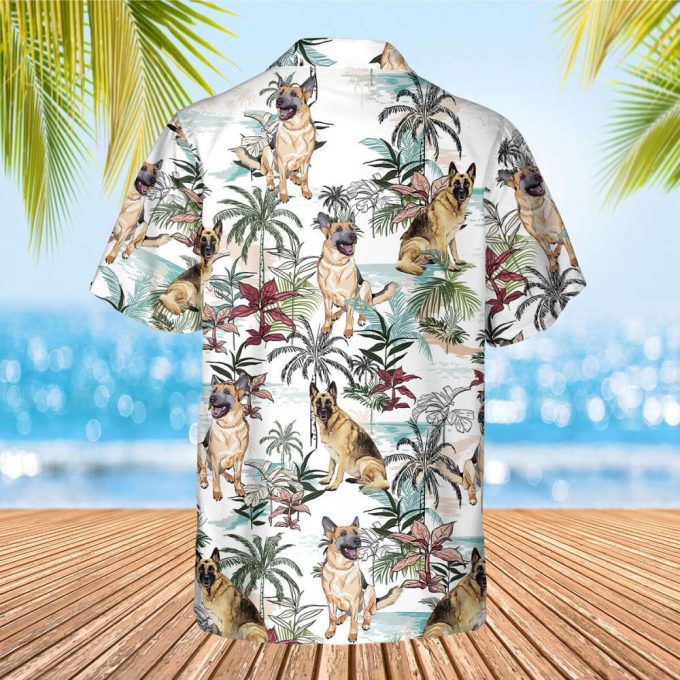 German Shepherd Summer Tropical Pattern, Custom Photo Dog Shirt, Aloha Hawaiian Tee, Hawaiian Shirts For Men/ Women, Tropical Hawaiian Shirt 3