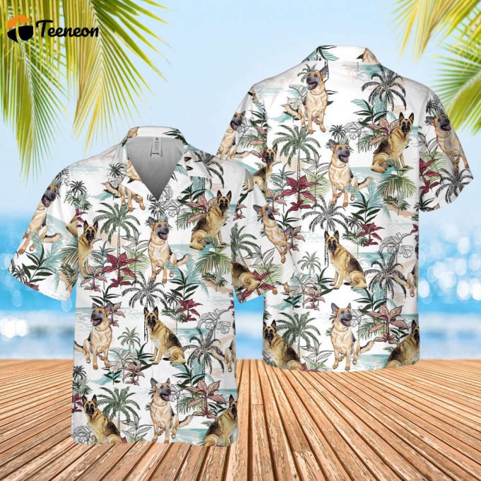 German Shepherd Summer Tropical Pattern, Custom Photo Dog Shirt, Aloha Hawaiian Tee, Hawaiian Shirts For Men/ Women, Tropical Hawaiian Shirt 1