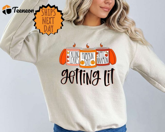 Getting Lit Fall Sweatshirt, Pumpkin Sweater, Getting Lit Candles Sweater, Fall Outfit, Fall Bachelorette Party Sweater,Thanksgiving Sweater 1