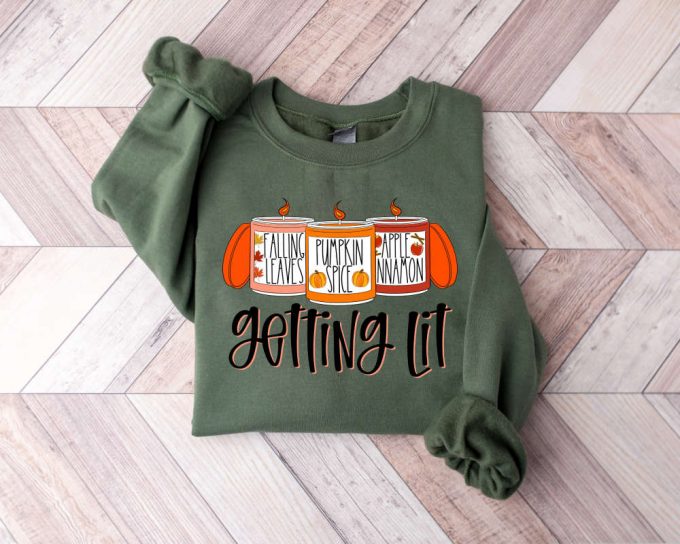 Getting Lit Fall Sweatshirt, Pumpkin Sweater, Getting Lit Candles Sweater, Fall Outfit, Fall Bachelorette Party Sweater,Thanksgiving Sweater 2