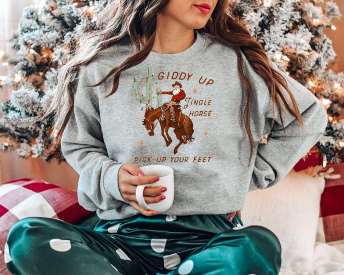 Giddy Up Jingle Horse Pick Up Your Feet Sweatshirt, Cowboy Christmas Santa Sweater, Howdy Country Xmas Horse Sweater, Cow Sweater 2