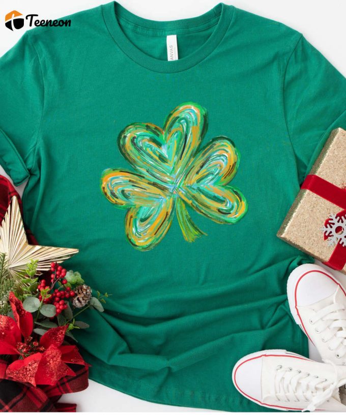 Green Clover St. Patrick'S Day T-Shirt, Lucky Clover Shirt, Four Leaf Clover Tee, Shamrock Tshirt, Luck Of Irish Shirt 1