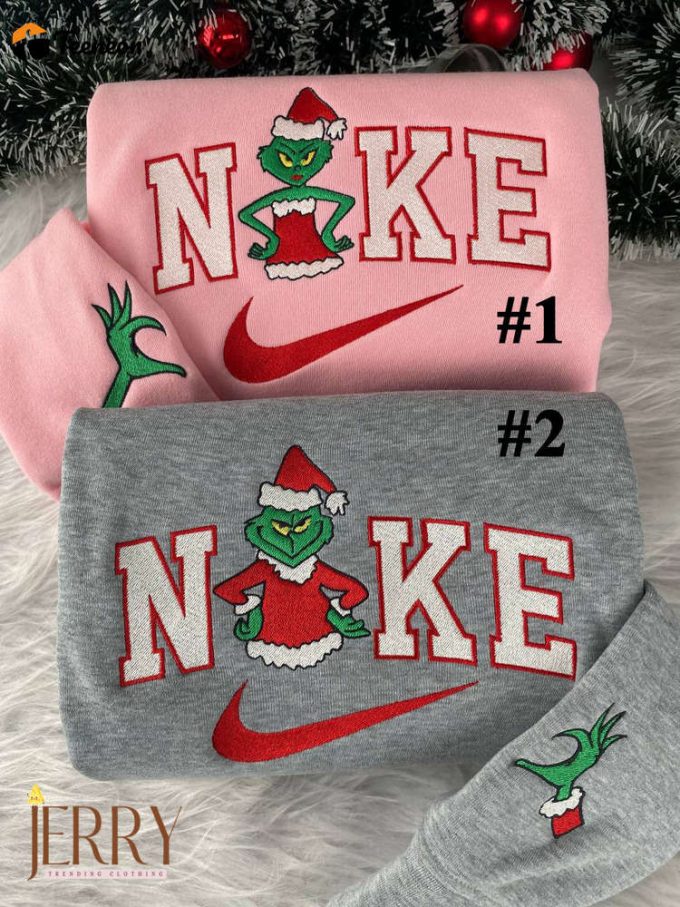 Grinch Couple Christmas Nike Embroidered Sweatshirt, Christmas Gift For Couple 1