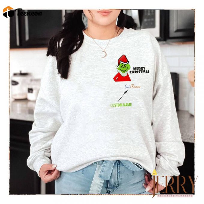 Grinch Embroidered Sweatshirt Merry Christmas With Custom Name 1