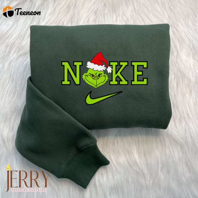 Grinch Face Christmas Nike Embroidered Sweatshirt 1