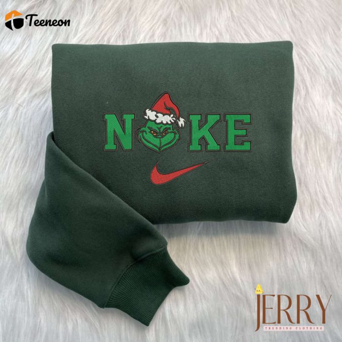 Grinch Face Christmas Nike Embroidered Sweatshirt, Grinch Christmas Sweatshirt 1